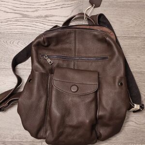 Genuine Leather Brown Unisex Backpack